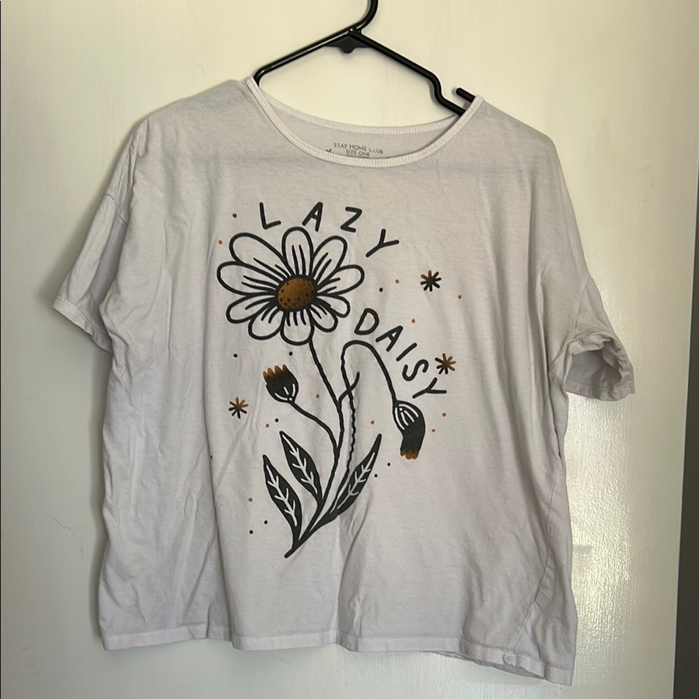 White Graphic Tee with Floral Design